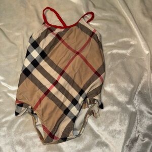 Burberry Beige Plaid Swimsuit with Red Accents